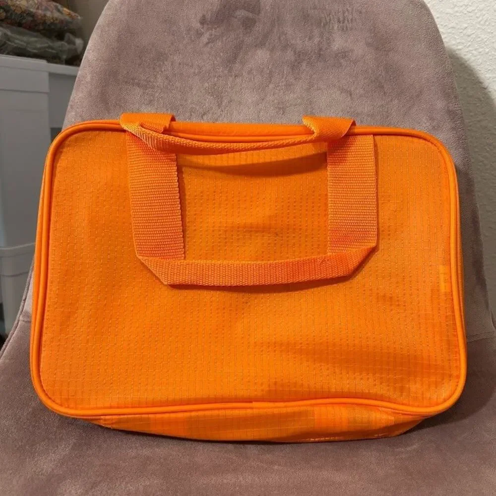 Baggallini Orange Ripstop Hanging Toiletry Bag Travel Makeup Organizer Case Hook